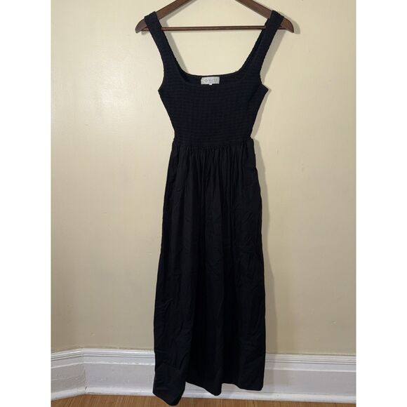 Wayf Dresses & Skirts - Wayf Smocked Bodice Square Neck Midi Dress Black Pockets Size S